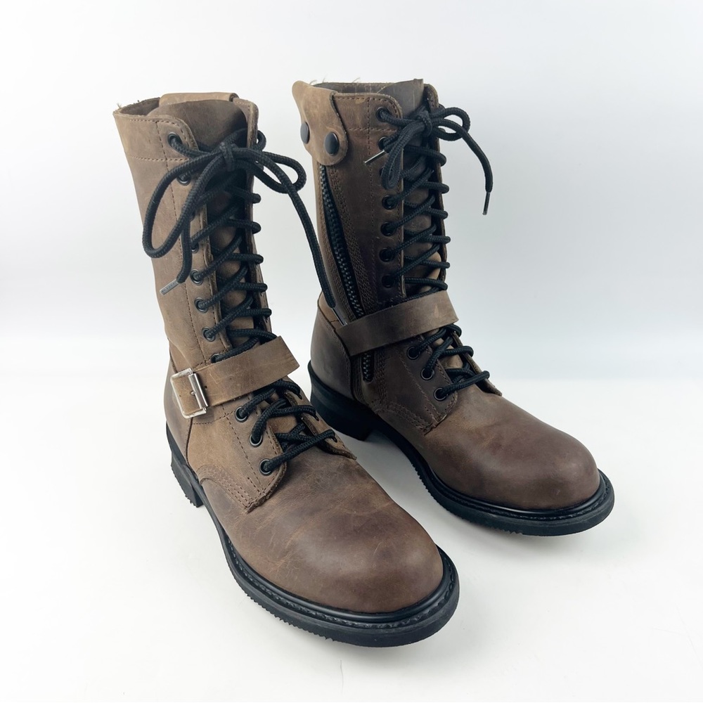 DOUBLE H | Leather Boots Lace Up / zip boots | size 9